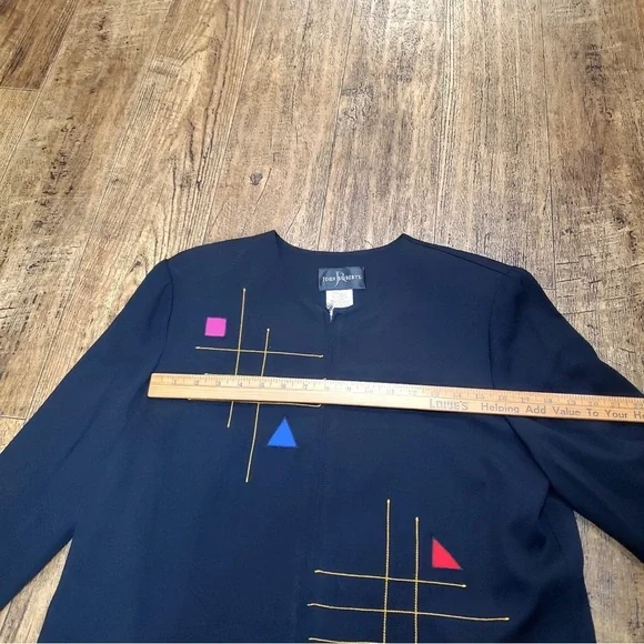 Vintage 80s John Roberts Embroidered Zip Up Black Jacket Blazer Size 14 - Picture 9 of 11